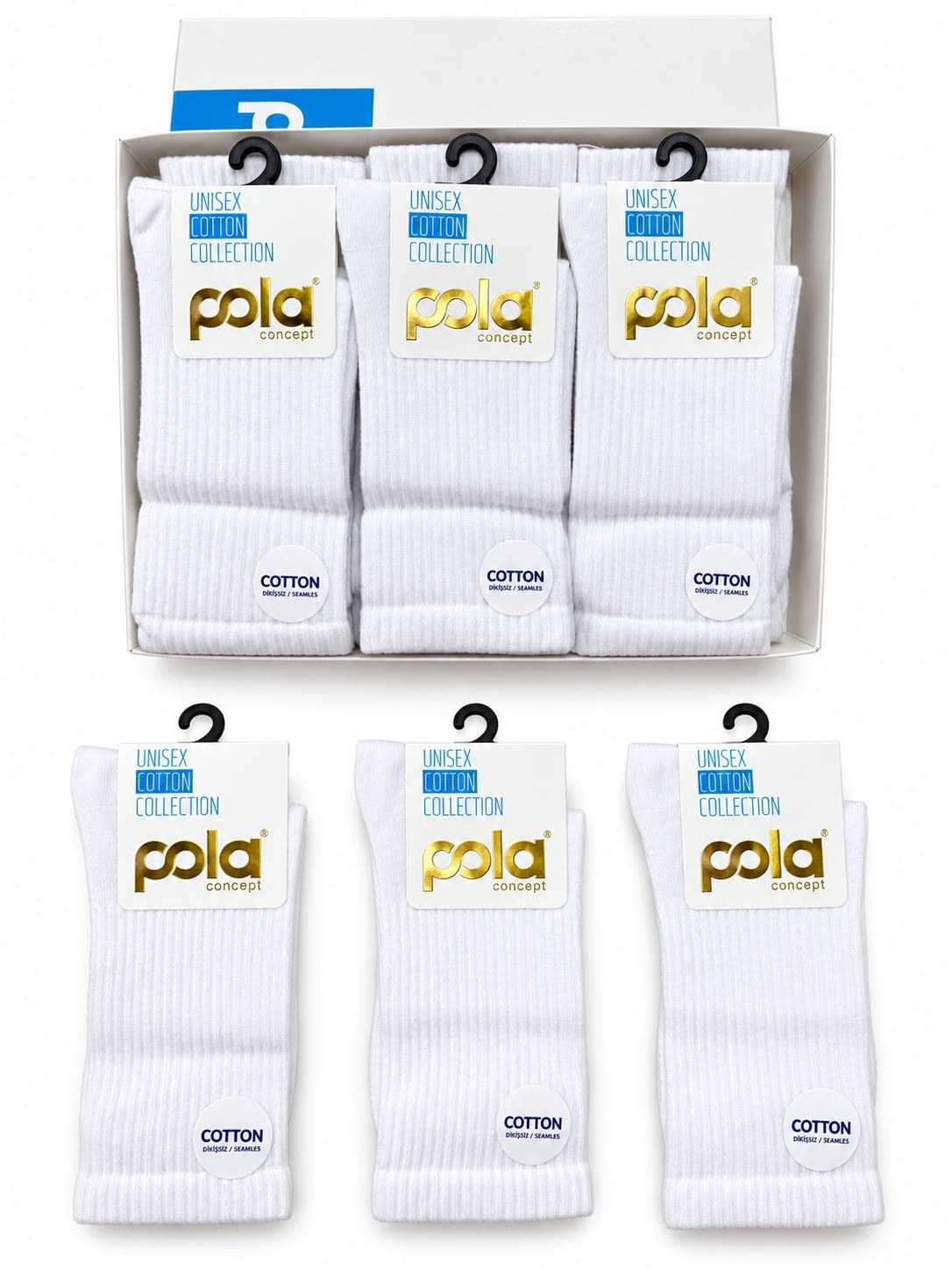 POLA ÜNİSEX UZUN KONÇ 12Lİ COTTON ÇORAP